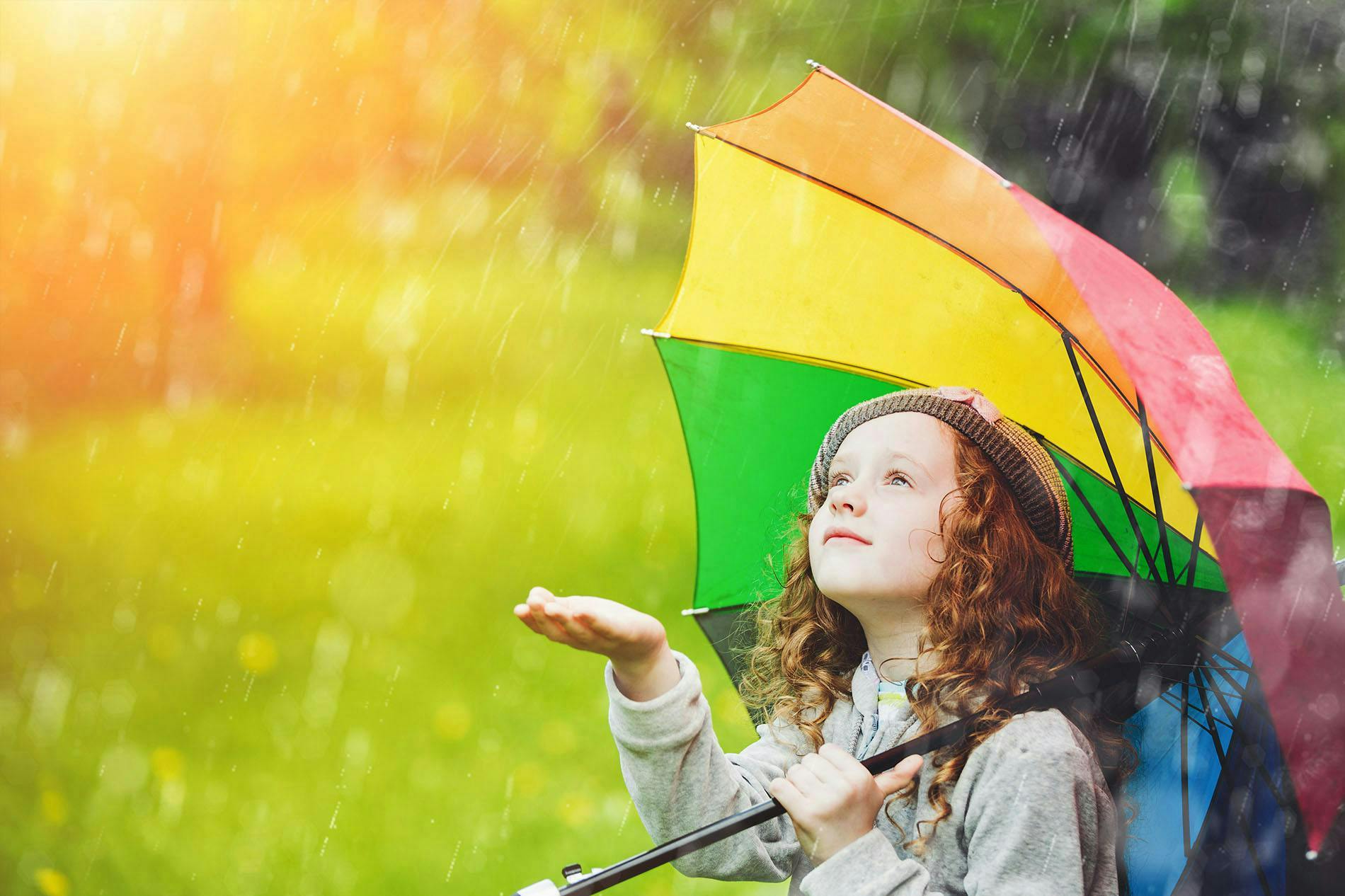 Rainwater Harvesting Young Girl Catches Rain.