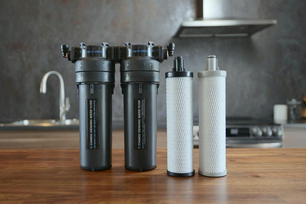 2-Stage Home Water Filters For Cooking on Countertop in Kitchen